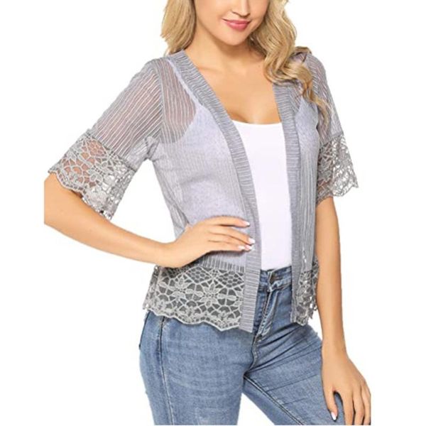 women's blouses & shirts summer open front shrug short sleeve solid color lace patchwork sheer bolero cover up blouse for lady, White
women's blouses & shirts summer open front shrug short sleeve solid color lace patchwork sheer bolero cover up blouse for lady, White