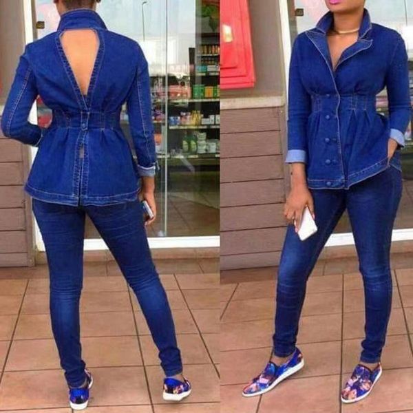 casual jeans suit women denim two pieces set v-neck long sleeve long pants slim tracksuit outfits high qualit piece dress, White
casual jeans suit women denim two pieces set v-neck long sleeve long pants slim tracksuit outfits high qualit piece dress, White