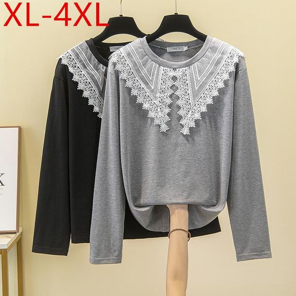 plus size t-shirt spring autumn women o neck long sleeve lace patchwork cotton large loose casual tees fit weight 50-100kg, Black
plus size t-shirt spring autumn women o neck long sleeve lace patchwork cotton large loose casual tees fit weight 50-100kg, Black