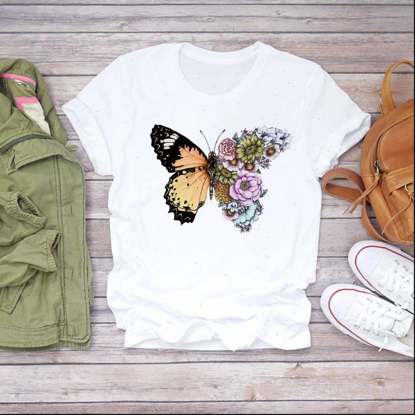 women butterfly elegant flower cute fashion print summer shirt t shirts graphic female ladies womens tee, White
women butterfly elegant flower cute fashion print summer shirt t shirts graphic female ladies womens tee, White