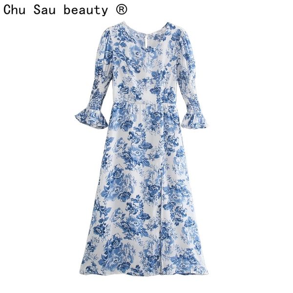 chic women's french vintage elastic sleeve dress o-neck blue and white porcelain printed slim long dresses split ends 210508, Black;gray
chic women's french vintage elastic sleeve dress o-neck blue and white porcelain printed slim long dresses split ends 210508, Black;gray
