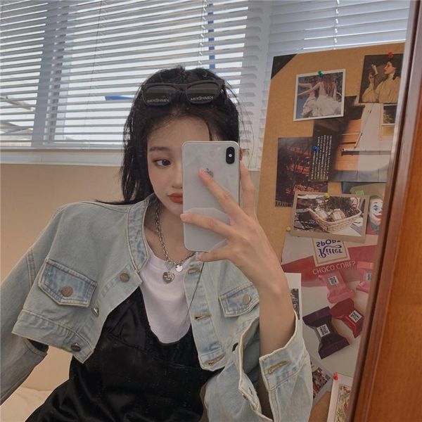 women's jackets denim cropped women vintage korean coats loose single breasted stand neck long sleeve casual streetwear harajuku z040, Black;brown
women's jackets denim cropped women vintage korean coats loose single breasted stand neck long sleeve casual streetwear harajuku z040, Black;brown