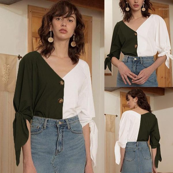 women's blouses & shirts women fashion summer contrast color blouse patchwork elegant shirt half-sleeve blouse1 87gq, White
women's blouses & shirts women fashion summer contrast color blouse patchwork elegant shirt half-sleeve blouse1 87gq, White