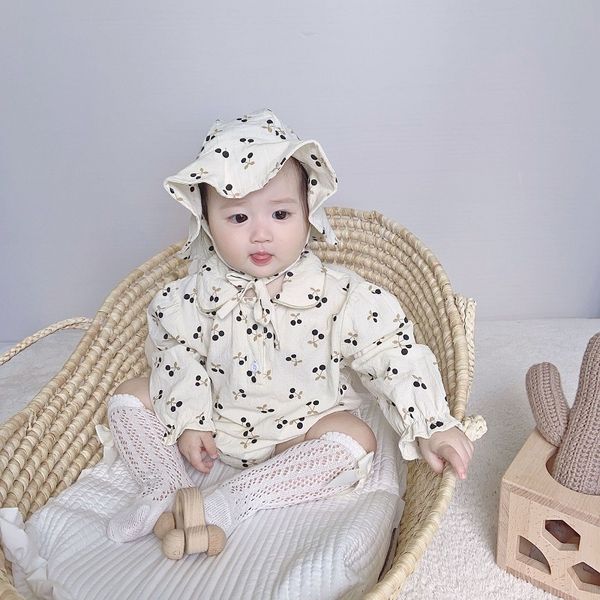2021 new infant baby romper long sleeve peter pan collar cherry print cotton bodysuit with hat 2pcs sunsuit clothes, Blue
2021 new infant baby romper long sleeve peter pan collar cherry print cotton bodysuit with hat 2pcs sunsuit clothes, Blue