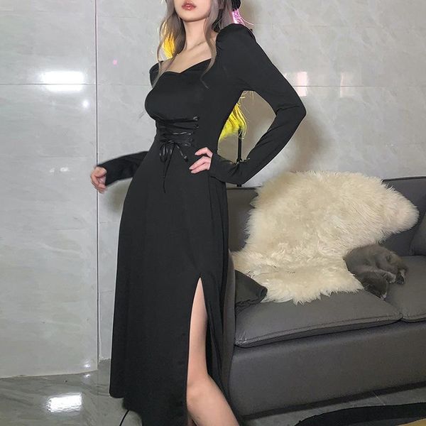 casual dresses women's fashion 2021 autumn and winter solid color square collar long-sleeved lace-up waist show body temperament dress, Black;gray
casual dresses women's fashion 2021 autumn and winter solid color square collar long-sleeved lace-up waist show body temperament dress, Black;gray