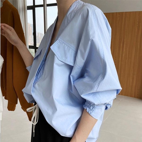 women's blouses & shirts 2021 autumn female blouse loose solid color women v neck fashion casual elegant ladies t386, White
women's blouses & shirts 2021 autumn female blouse loose solid color women v neck fashion casual elegant ladies t386, White