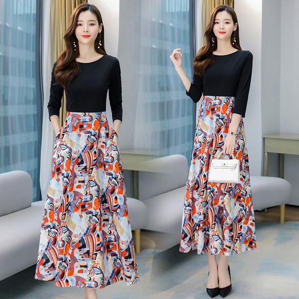 spring french dress temperament high waist black stitching print elegant dresses woman real s plus size clothes casual, Black;gray
spring french dress temperament high waist black stitching print elegant dresses woman real s plus size clothes casual, Black;gray