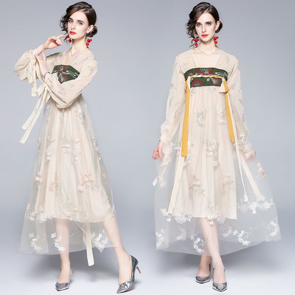 court style autumn 2021 embroidery graceful high waist dress banquet celebrity temperament, Black;gray
court style autumn 2021 embroidery graceful high waist dress banquet celebrity temperament, Black;gray