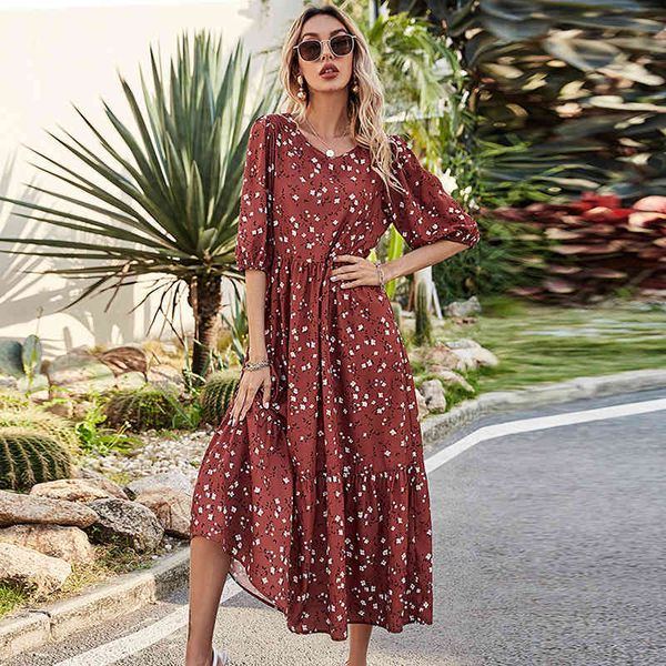 women long dress for spring summer fashion floral printed o-neck half sleeve pleated es bohe chiffon 210524, Black;gray
women long dress for spring summer fashion floral printed o-neck half sleeve pleated es bohe chiffon 210524, Black;gray