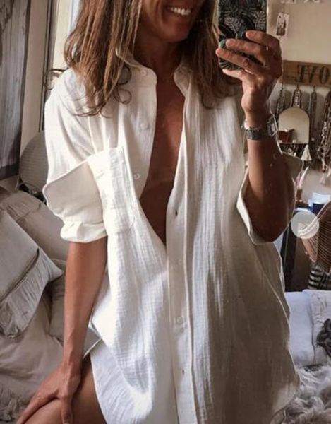 women's blouses & shirts women autumn blouse long sleeve loose button notched single breasted collared womens 81im, White
women's blouses & shirts women autumn blouse long sleeve loose button notched single breasted collared womens 81im, White