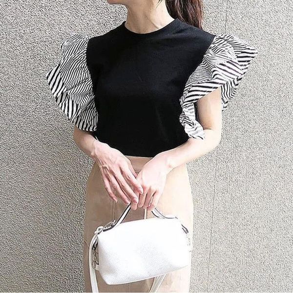 women's t-shirt summer korean women t-shirts black 2021 japan striped sleeve casual female tee lady daily office fashion, White
women's t-shirt summer korean women t-shirts black 2021 japan striped sleeve casual female tee lady daily office fashion, White