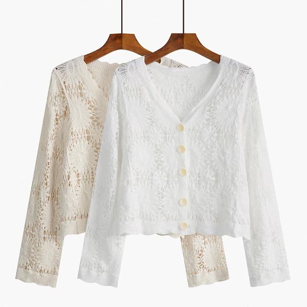 women's knits & tees hollow out v-neck knitted cardigan for women fashion all-match loose knitwear 2021 summer thin short elegant simpl, White
women's knits & tees hollow out v-neck knitted cardigan for women fashion all-match loose knitwear 2021 summer thin short elegant simpl, White