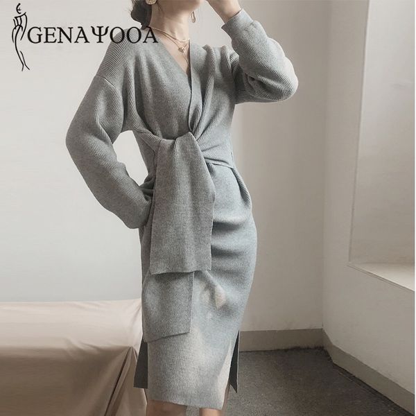 genayooa solid long sleeve knit v neck office ladies midi dress for women loose elegant lace up vestidos mujer korean 210417, Black;gray
genayooa solid long sleeve knit v neck office ladies midi dress for women loose elegant lace up vestidos mujer korean 210417, Black;gray
