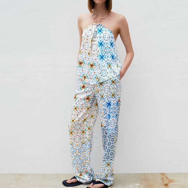 za 2-piece suit women fashion retro print tube women s pants s casual chic street youth suit 210601, White 
za 2-piece suit women fashion retro print tube women s pants s casual chic street youth suit 210601, White