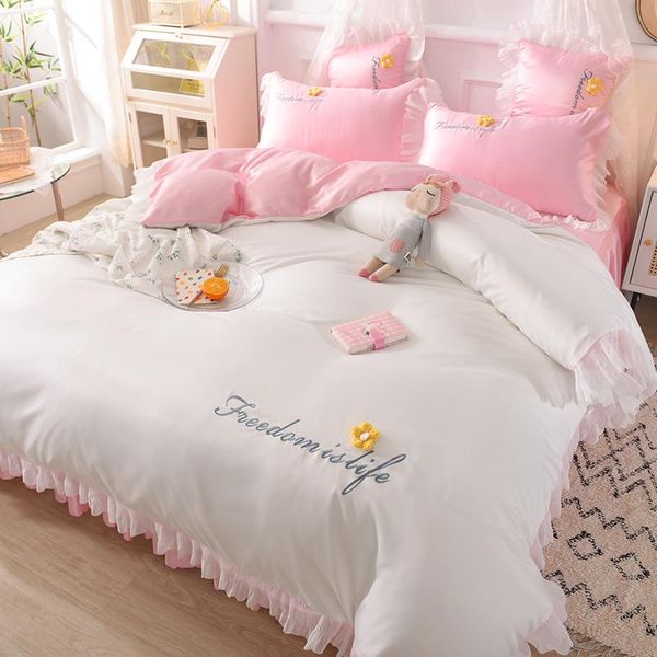 bedding sets cotton silk satin set bed skirt duvet cover pillowcase four pieces sweet princess style l4
bedding sets cotton silk satin set bed skirt duvet cover pillowcase four pieces sweet princess style l4