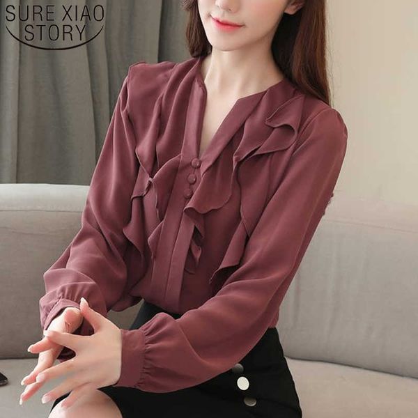 spring korean ruffle edge women long-sleeve v-neck slim elegant chiffon blouse women blusas mujer de moda 8953 50 210527, White
spring korean ruffle edge women long-sleeve v-neck slim elegant chiffon blouse women blusas mujer de moda 8953 50 210527, White