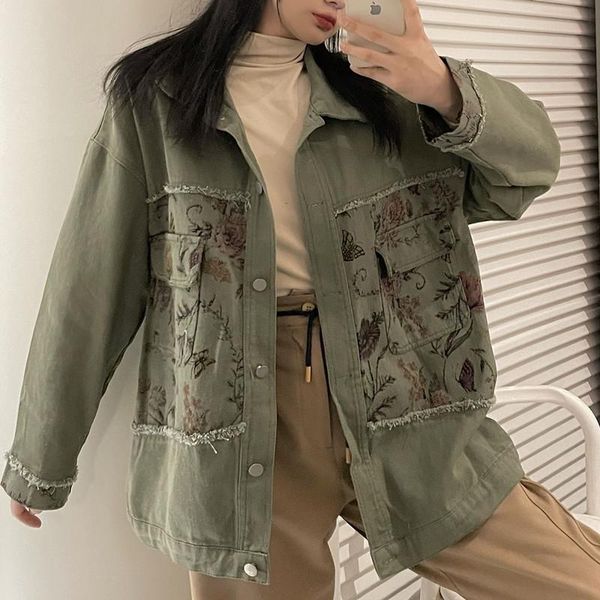 women's jackets 2021 spring oversized turn-down collar denim stitching single breasted all-match flower outerwear, Black;brown
women's jackets 2021 spring oversized turn-down collar denim stitching single breasted all-match flower outerwear, Black;brown