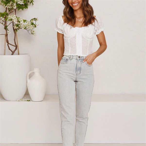 summer women's casual solid color cut-out embroidery short shirt 210430, White
summer women's casual solid color cut-out embroidery short shirt 210430, White
