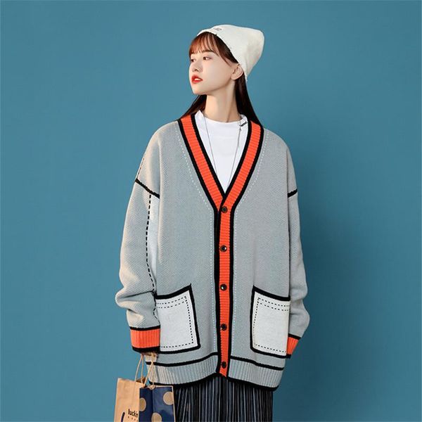 women's knits & tees autumn contrast stitching loose-fitting sweater women, 2021 retro japanese lazy college style knitted cardigan jac, White
women's knits & tees autumn contrast stitching loose-fitting sweater women, 2021 retro japanese lazy college style knitted cardigan jac, White