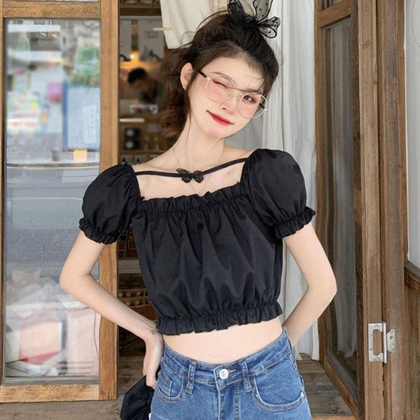 women's t-shirt summer pleated bubble sleeve sweet butterfly short-sleeved women t-shirts, White
women's t-shirt summer pleated bubble sleeve sweet butterfly short-sleeved women t-shirts, White