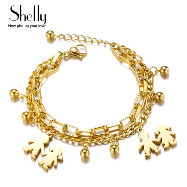 charm bracelets fashion stainless steel figure with girl boy kids bracelet 2 layered gold link chain bracciali donna 2021, Golden;silver
charm bracelets fashion stainless steel figure with girl boy kids bracelet 2 layered gold link chain bracciali donna 2021, Golden;silver