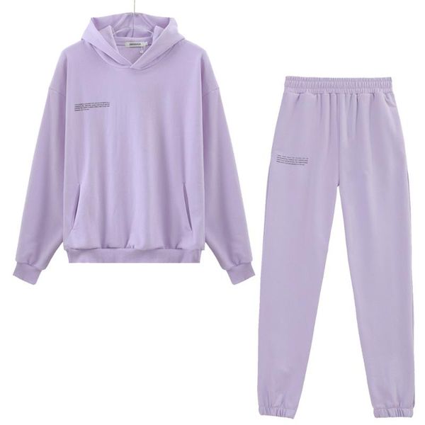 100% cotton solid hoodies sets track pants women hooded sweatshirts female pullover two pieces suits women's &, Black