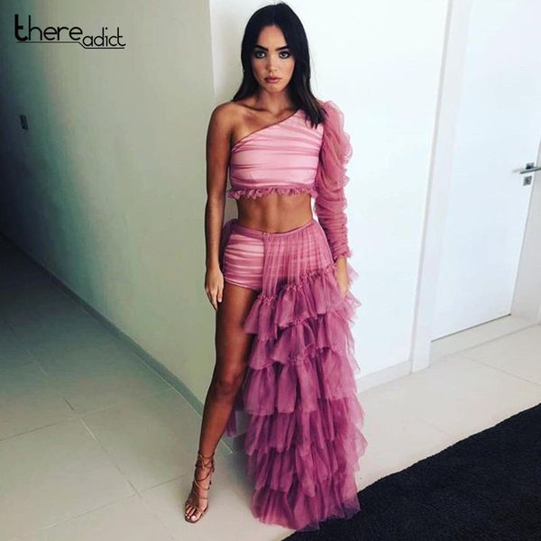 two piece dress thereadict mesh ruffles set crop and short pants one shoulder party clubwear 2 women clothes 2021, White
two piece dress thereadict mesh ruffles set crop and short pants one shoulder party clubwear 2 women clothes 2021, White