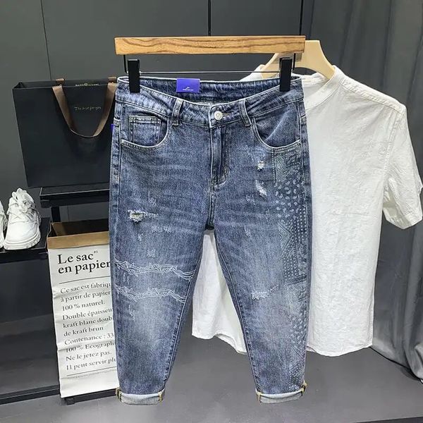 ebaihui fashion men jeans personalized printed pants ripped nine cents pants spring autumn korean slim elastic trend trousers x09025, Blue
ebaihui fashion men jeans personalized printed pants ripped nine cents pants spring autumn korean slim elastic trend trousers x09025, Blue