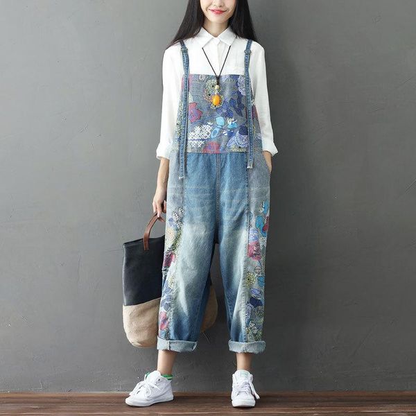 women's jumpsuits & rompers 2021 women vintage washed floral printed wide leg bib blue denim overalls jean female large size drop crotc, Black;white
women's jumpsuits & rompers 2021 women vintage washed floral printed wide leg bib blue denim overalls jean female large size drop crotc, Black;white