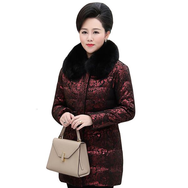 down winter women down jacket middle-aged plus size 6xl 90% white duck warm coat fox fur collar loose female parkas, Black
down winter women down jacket middle-aged plus size 6xl 90% white duck warm coat fox fur collar loose female parkas, Black