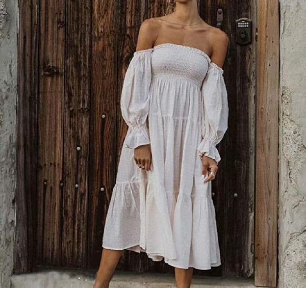 casual dresses zogaa 2021 fashion women white dots decorate long dress off shoulder sleeve holiday ladies, Black;gray
casual dresses zogaa 2021 fashion women white dots decorate long dress off shoulder sleeve holiday ladies, Black;gray