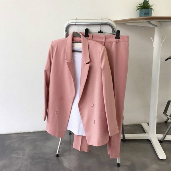 women's suit set autumn double-breasted jacket loose casual straight pants two-piece female 210527, White
women's suit set autumn double-breasted jacket loose casual straight pants two-piece female 210527, White