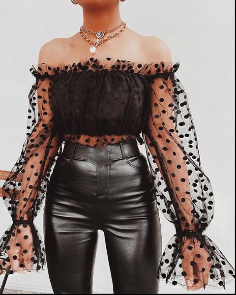mesh sheer see through sleeve womens shirts dot crop summer lace off shoulder party ruffles blouse, White
mesh sheer see through sleeve womens shirts dot crop summer lace off shoulder party ruffles blouse, White