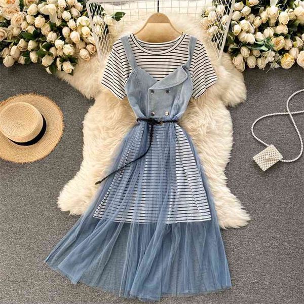 fashion women's o-neck short sleeve striped long t-shirt + denim patchwork mesh sleeveless dress two piece set female 210602, Black;white
fashion women's o-neck short sleeve striped long t-shirt + denim patchwork mesh sleeveless dress two piece set female 210602, Black;white