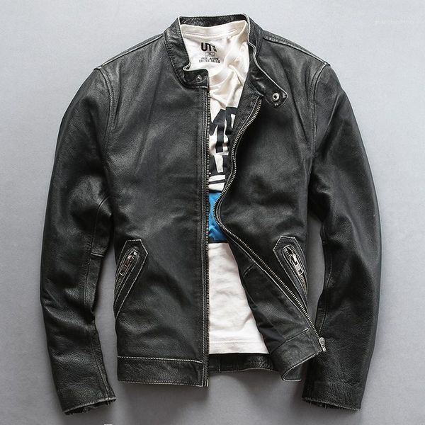 men's leather & faux 2021 men vintage gary genuine jacket classic style stand collar cowhide riding jackets, Black
men's leather & faux 2021 men vintage gary genuine jacket classic style stand collar cowhide riding jackets, Black