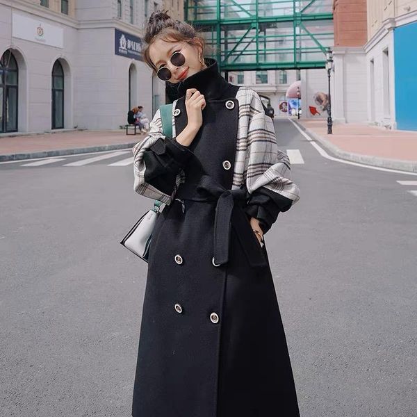 women's wool & blends winter black plaid stitching woolen coat mid-length ity all-match korean loose high-quality jacket female i66
women's wool & blends winter black plaid stitching woolen coat mid-length ity all-match korean loose high-quality jacket female i66