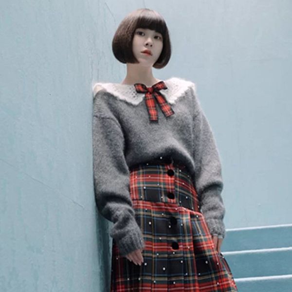 sweaters preppy style cute women grey sweater autumn bows lace lapel loose lazy knitted pullover jumper sweaters, White;black
sweaters preppy style cute women grey sweater autumn bows lace lapel loose lazy knitted pullover jumper sweaters, White;black