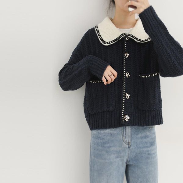 sweaters women autumn sweater turn down collar white knit cardigans button pearl elegant cardigan and jumpers, White;black
sweaters women autumn sweater turn down collar white knit cardigans button pearl elegant cardigan and jumpers, White;black