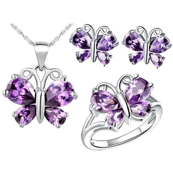 chains butterfly necklace earrings ring set jewelry for women romantic purple crystal rhinestone insect pendant choker girls party gift, Silver
chains butterfly necklace earrings ring set jewelry for women romantic purple crystal rhinestone insect pendant choker girls party gift, Silver