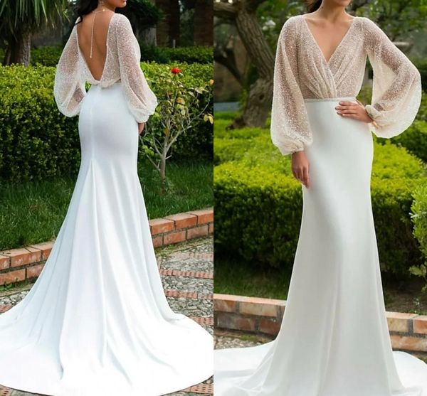 2022 bridal gown trumpet wedding dresses v neck court train satin long simple backless illusion sleeve sequin vestido de noiva robe de maria, White
2022 bridal gown trumpet wedding dresses v neck court train satin long simple backless illusion sleeve sequin vestido de noiva robe de maria, White