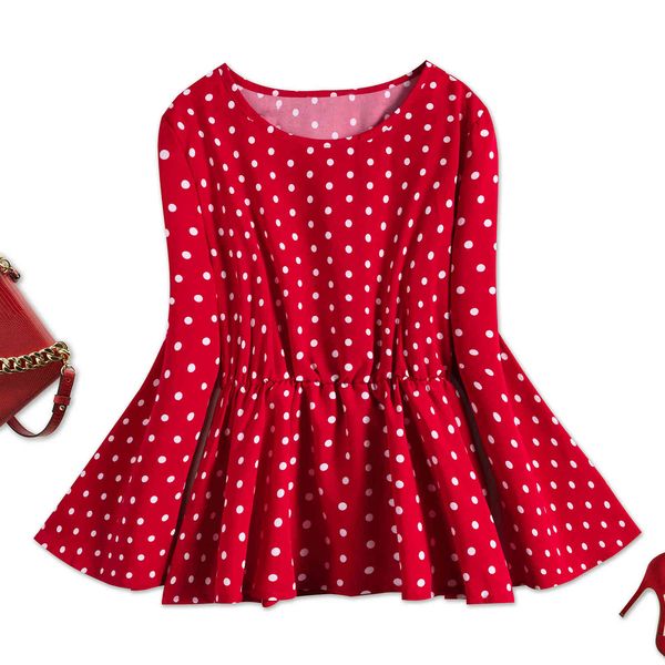 plus size dresses hy365089# dot waist long sleeve t-shirt large pleated wear