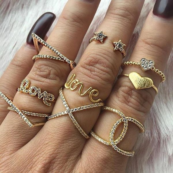 cluster rings 11 pcs/set vintage women gold color crystal heart set fashion for geometric finger wedding jewelry gifts, Golden;silver
cluster rings 11 pcs/set vintage women gold color crystal heart set fashion for geometric finger wedding jewelry gifts, Golden;silver