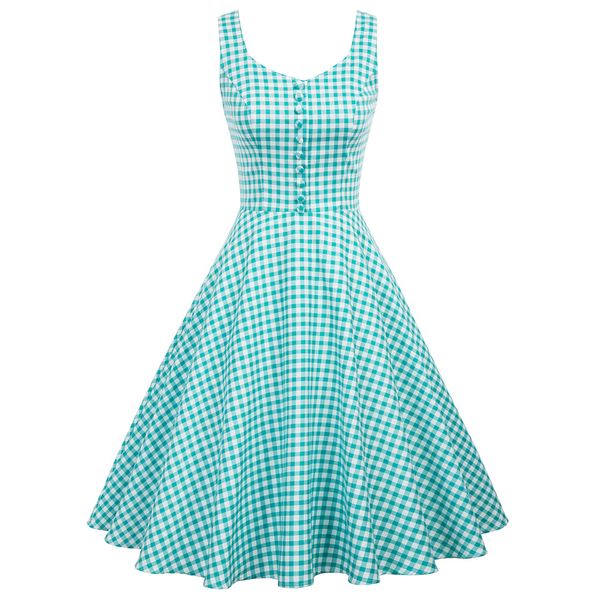 Belle Poque Cotton Dress Women Sleeveless V-Neck Buttons Grid Plaid Dresses Ladies Summer Knee Length Flare Swing A-Line Dress
Belle Poque Cotton Dress Women Sleeveless V-Neck Buttons Grid Plaid Dresses Ladies Summer Knee Length Flare Swing A-Line Dress