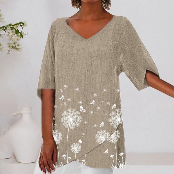 women's blouses & shirts women blouse flores dandelion printing casual summer v-neck cotton linen middle sleeve irregular loose mujer, White
women's blouses & shirts women blouse flores dandelion printing casual summer v-neck cotton linen middle sleeve irregular loose mujer, White