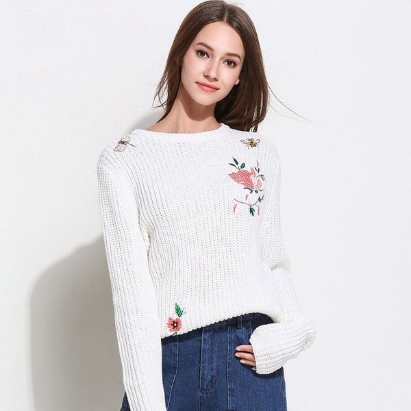 women's sweaters fashion women pullover o neck long sleeve embroidery flower dragonfly knitted pull femme, White;black
women's sweaters fashion women pullover o neck long sleeve embroidery flower dragonfly knitted pull femme, White;black