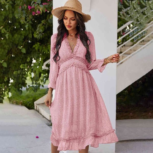 jumpsuit spring pink deep v neck women party slim long sleeve ruffles print female midi holiday es vestidos, Black;white
jumpsuit spring pink deep v neck women party slim long sleeve ruffles print female midi holiday es vestidos, Black;white