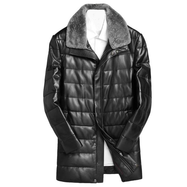 men's leather & faux down jacket winter genuine men sheepskin warm coat real sheep fur collar jackets, Black
men's leather & faux down jacket winter genuine men sheepskin warm coat real sheep fur collar jackets, Black