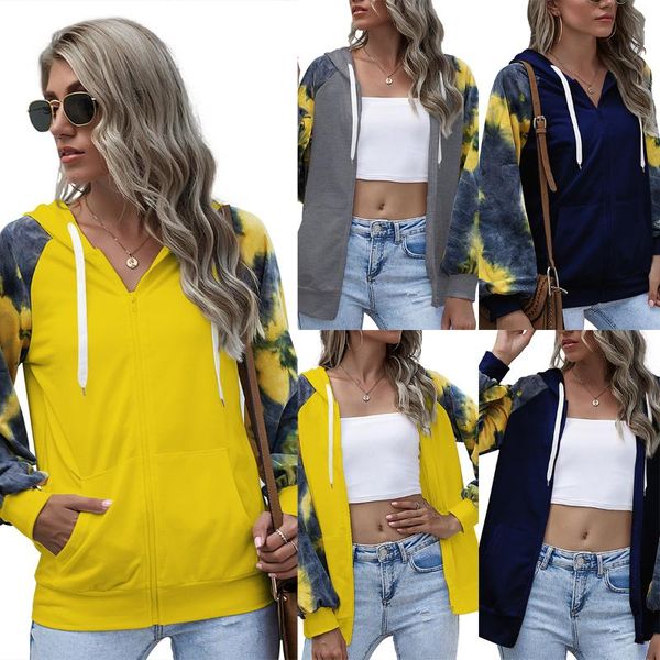 women's hoodies & sweatshirts printed coat tie dyed long sleeve hoodie color matching and tightening of cuffs, Black
women's hoodies & sweatshirts printed coat tie dyed long sleeve hoodie color matching and tightening of cuffs, Black