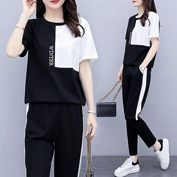 women's two piece pants 5xl plus size tracksuit women set summer clothes colorblock letter print pullover suits casual loose outfits, White
women's two piece pants 5xl plus size tracksuit women set summer clothes colorblock letter print pullover suits casual loose outfits, White