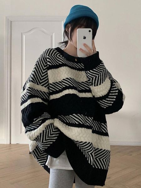 women's sweaters striped sweater coat wear loose spring autumn 2021 lazy oversize pullover rac, White;black
women's sweaters striped sweater coat wear loose spring autumn 2021 lazy oversize pullover rac, White;black